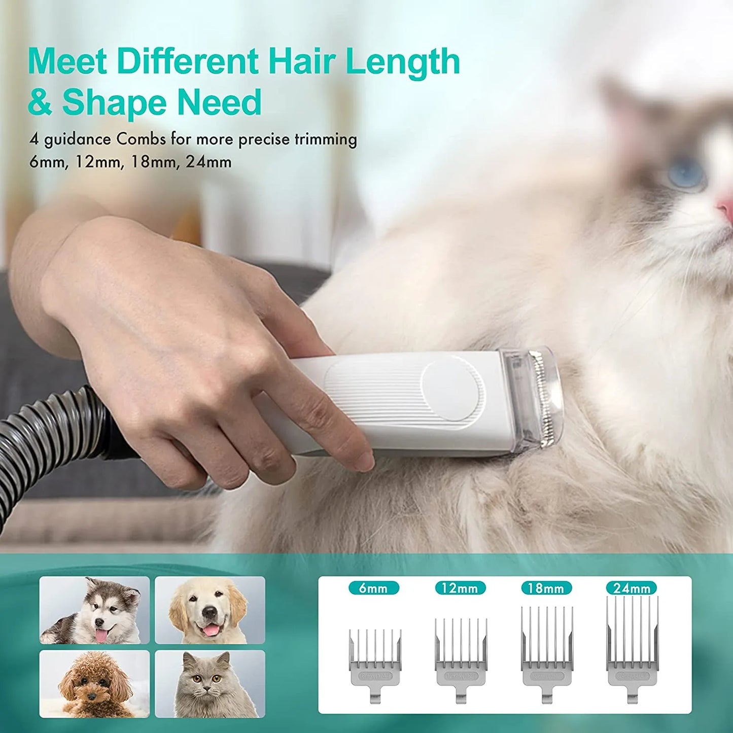 Pet Grooming Kit & Vacuum Suction with 5 Proven Grooming Tools for Dogs Cats or Other Animals