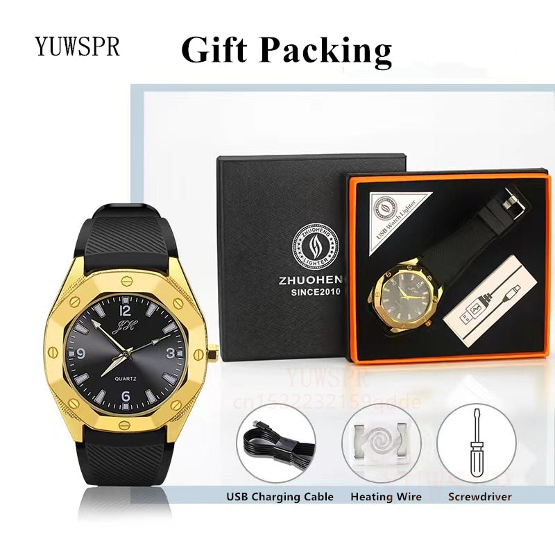 Mens Cigarette Lighter Watch Creative Flameless USB Charging Watches Fashion Quartz Wristwatches Clock Gift for Men JH381