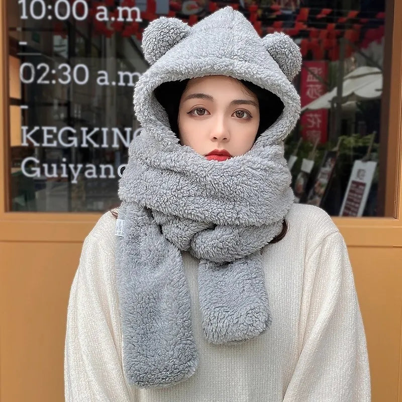 Winter Novelty Beanies Caps Warm Bear Ear Hat Plush Hat Scarf