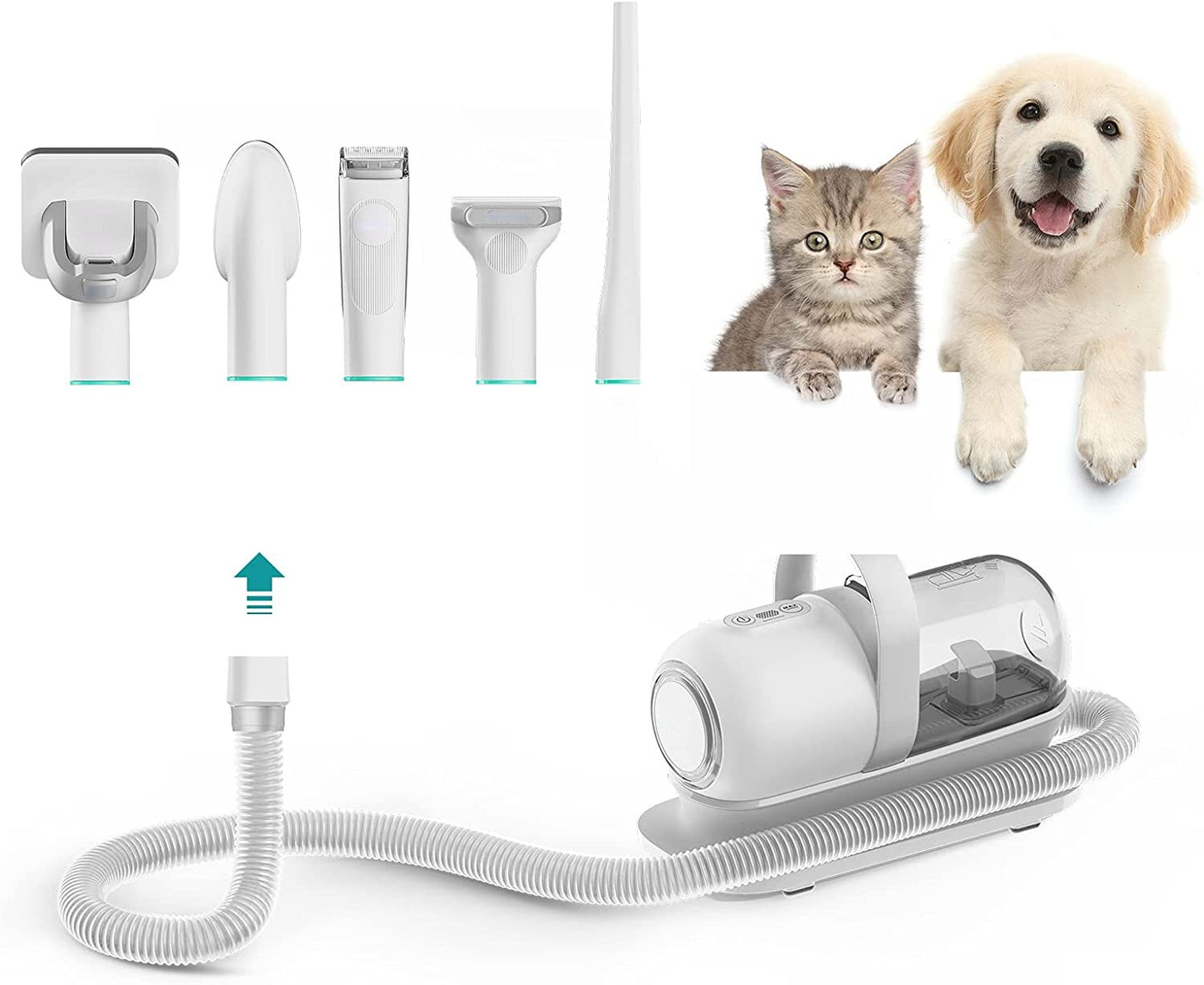 Pet Grooming Kit & Vacuum Suction with 5 Proven Grooming Tools for Dogs Cats or Other Animals