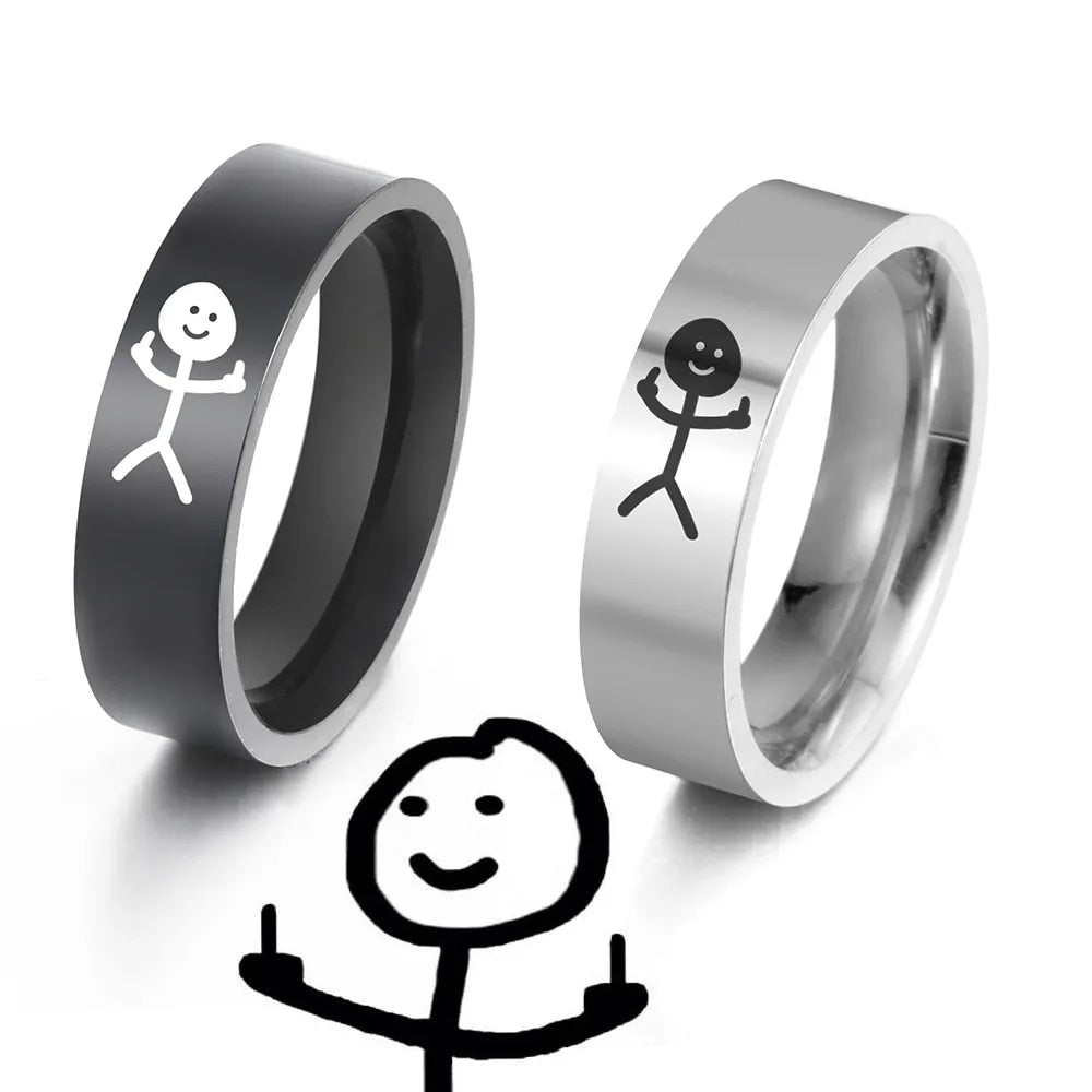 Dreamtimes Simple Trend Funny Middle Finger Stickman Ring Hip Hop Fuxk You Doodle Rings For Man Couple Party New Gifts Jewelry